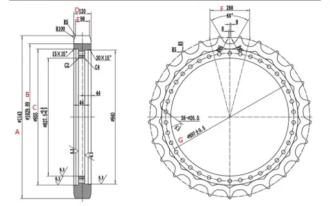 Roda motriz para escavadora Hitachi EX1200