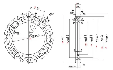 Roda motriz para escavadora Hitachi EX300