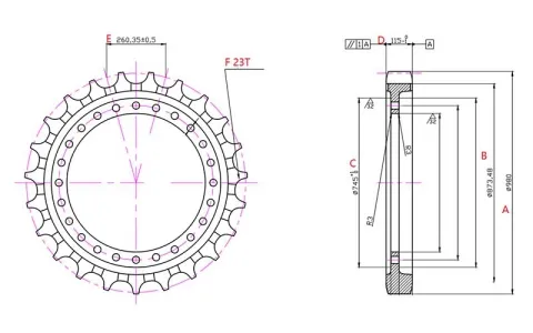 Roda motriz para escavadora Volvo EC950
